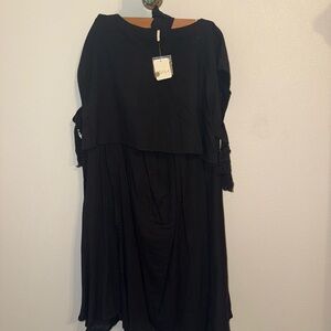 Free People Black Linen Top & Skirt Set